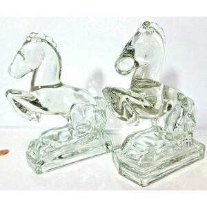 VTG Pair 1940's American Glass Co Smith GLASS HORSE BOOKENDS 8" Limited Edition